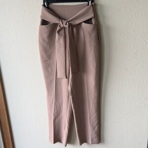 Aritzia Taupe Tie-Waist Pencil Pants